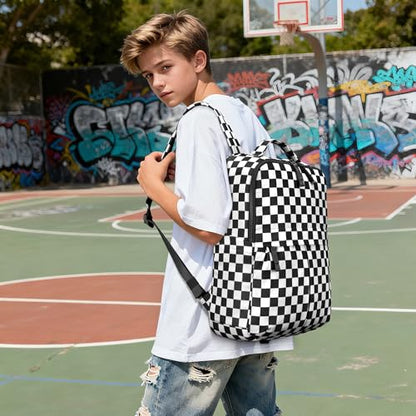 Checkered Backpack for Women Fashion Backpacks with Laptop and Multi Compartment for Travel and Work Black White Check - color: Black White Check