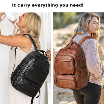 LATMAP Backpack For Women Men Vegan Leather Backpack Purse Shoulder Bookbag 16 15.6 15 Inch Laptop Bag Handbags For Travel Work College Large Brown - color: Brown
