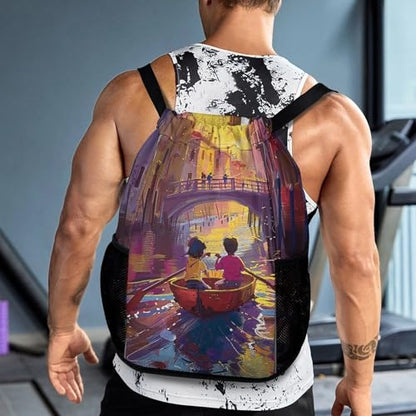 Drawstring Gym Backpack with Shoe Compartment And Wet Pocket, 28L Lightweight Waterproof Take A Raft Sports Backpack for Workout Swim Beach Travel String Bag for Men Women