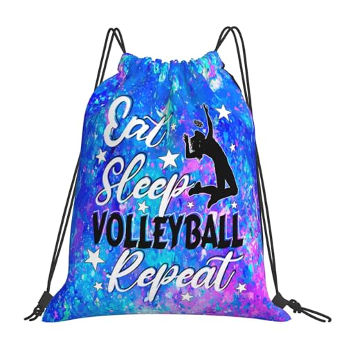 Eat Sleep Volleyball Repeat Drawstring Backpack Gym String Bag Drawstring Sackpack Sport For Womens Mens - color: Volleyball