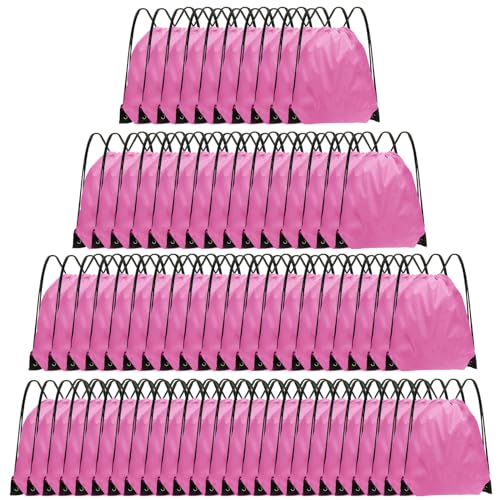 Grneric Drawstring Backpack Bulk 70Pcs String Backpack Drawstring Bags Cinch Bag Sackpack for Men Women Gym(Pink) - color: Pink