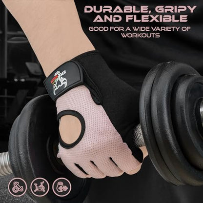 BEAST RAGE Fingerless Weight Lifting Gloves with Palm Protection Padding, Breathable Lightweight Gym Gloves for Men, Women, Weightlifting, Cycling, Exercise, Training Pull Up - color: Pink, size: X-Large