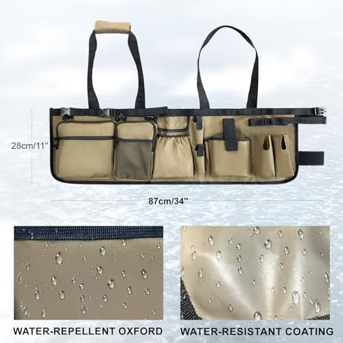 Fishing Bucket Organizer with Bucket Cover Fishing Tackle Bag with Rod & Plier Holder, Multi-Pockets for 5 Gallon Bucket Fishing Gear & Accessories Father Gifts - color: Khaki