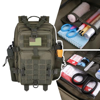 Hannibal Tactical 30L MOLLE Assault Pack, Tactical Backpack Military Army Camping Rucksack with Bottle Holder, 3-Day Pack, Olive Green - color: Olive, size: 30L