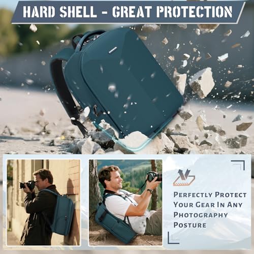 RAINSMORE Camera Backpack Hard Shell for DSLR/SLR Waterproof Camera Bag with Laptop Compartment 15.6 Inch Professional Camera Case with Rain Cover Photography Backpack Bag with Camera Lens Case Green - color: Green