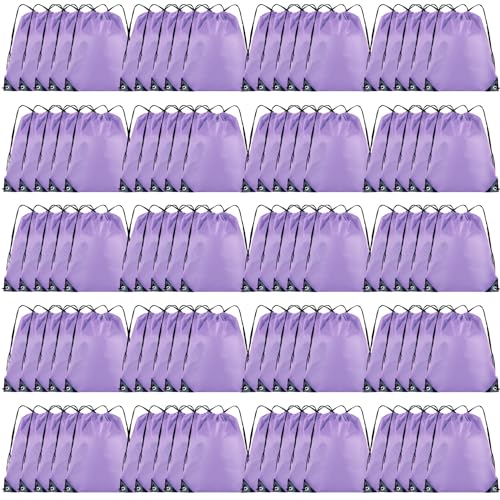 Grneric 100 Pieces Drawstring Backpack Bulk Cinch Sackpack Ployster Drawstring Bags for Gym Party Trip(Lavender) - color: Lavender