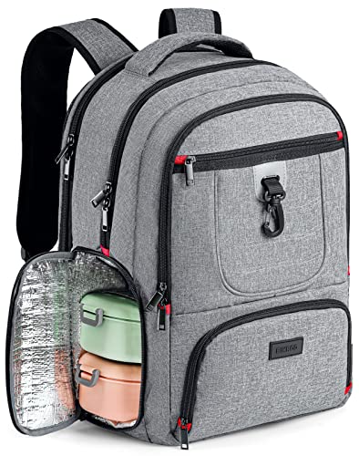 BIKROD Lunch Backpack, Insulated Cooler Lunch Bag Backpack, Large Travel 17.3 Laptop Back Pack Sturdy Computer College School Bookbag for Women Men for Men Women Work Hiking Picnic - color: Grey