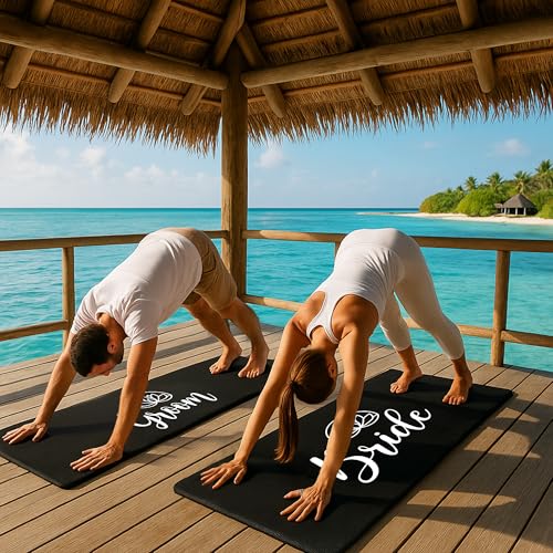 Brosash Bride and Groom Yoga Mat - Extra Thick and Non-Slip Exercise Mat with Carry Strap for Home Gym, Stretching and Floor Workouts - Durable and Portable Fitness Mat, Easy to Clean