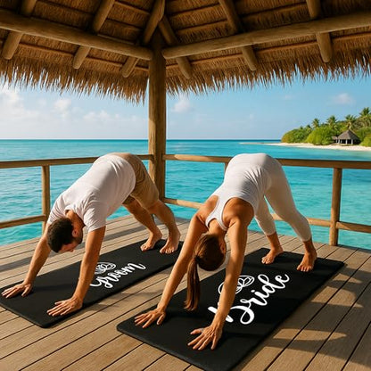 Brosash Bride and Groom Yoga Mat - Extra Thick and Non-Slip Exercise Mat with Carry Strap for Home Gym, Stretching and Floor Workouts - Durable and Portable Fitness Mat, Easy to Clean