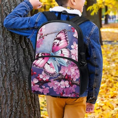 Talayituse Butterfly Cherry Blossom Print Backpacks for Teenager Girls Large Capacity School Bag 17 Inch Bookbag Daypack Lightweight Shoulder Packs with Side Pockets for Outdoor Hiking - color: Butterfly Cherry Blossom
