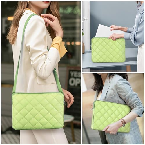 Puffy Quilted Laptop Sleeve with a Removable Shoulder Strap Compatible with MacBook Air 15 inch M2 A2941 2023/Pro 15 A1990 A1707, 15 Surface Laptop 5/4/3, Compatible with Dell XPS 15 - color: Sleeve - Green, size: 15 inch
