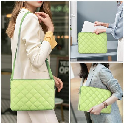 Puffy Quilted Laptop Sleeve with a Removable Shoulder Strap Compatible with MacBook Air 15 inch M2 A2941 2023/Pro 15 A1990 A1707, 15 Surface Laptop 5/4/3, Compatible with Dell XPS 15 - color: Sleeve - Green, size: 15 inch