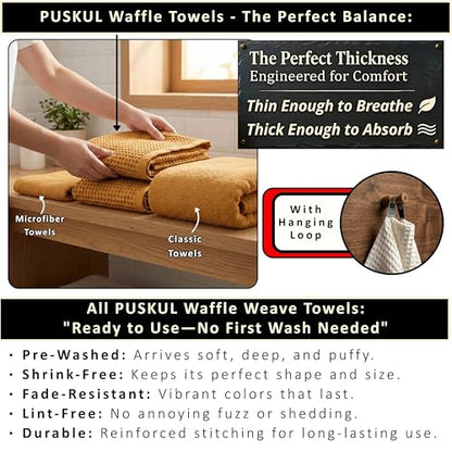 PÜSKÜL Natural 100% Turkish Cotton Waffle Bath Towels Set of 2-Piece | 32x63 Extra Large Absorbent Quick-Dry Lightweight Spa Towel | Luxury Sauna Accessories (Mustard Yellow Bath Towels - Pack of 2) - color: Mustrad Yellow