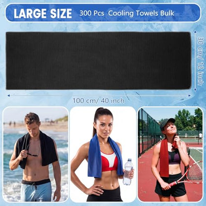 Hosuly 300 Pack Cooling Towels Bulk 40 x 12 Inch Large Chilly Breathable Sweat Sports Cold Towels Sublimation Microfiber Ice Neck Rag for Hot Weather Workout Gym Team Gift (Dark Blue,Black,Red) - color: Dark Blue,black,red