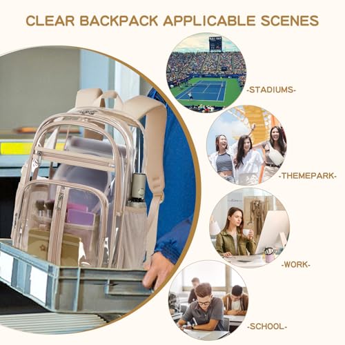 Cusangel XL TPU Clear Backpack Heavy Duty for Stadiums,18in School Bookbag Teens 15+ boys Girls and Adults Multi-Pocket Design & Reinforced Stitching(Gold-18inch) - color: Gold-18inch