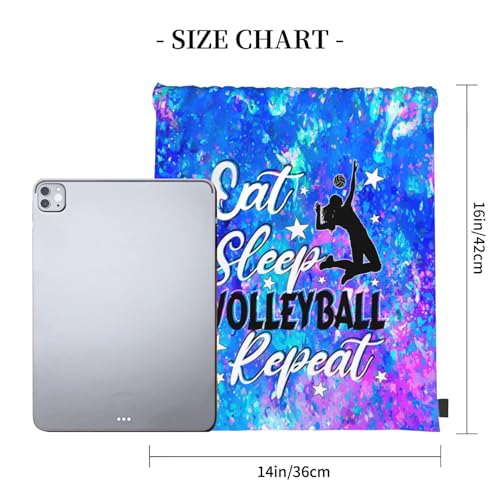 Eat Sleep Volleyball Repeat Drawstring Backpack Gym String Bag Drawstring Sackpack Sport For Womens Mens - color: Volleyball