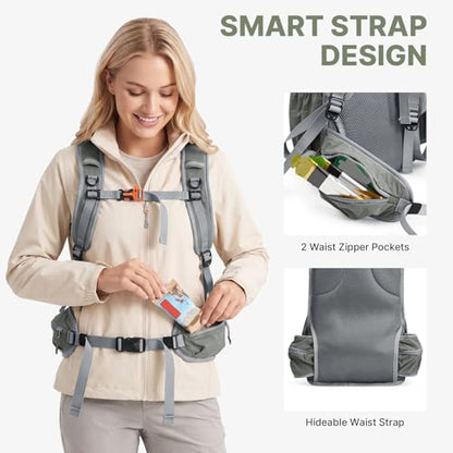 G4Free 20L Hiking Backpack with Waist Strap for Women Men, Lightweight Waterproof Daypack for Travel Camping Outdoor, Grey - color: Grey