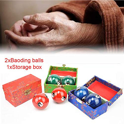 2Pcs Chinese Health Exercise Stress Baoding Balls, Meditation Massage Handball with Box, Hand Exercise Ball for Men Women Hand Exercises and Stress Relief(Color:Blue Tai Ji) - color: Blue Tai Ji