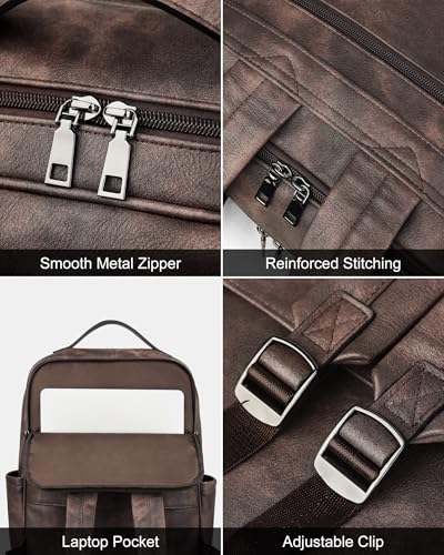 MASINTOR 15.6 inch PU Leather Laptop Backpack Purse for Women, Large College Casual Backpack Travel Bag Retro Coffee - color: Retro Coffee