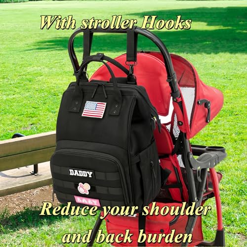 Diaper Bag Backpack for Dad and Mom with USB Charging Port Stroller Straps and Insulated Pocket,army military Travel Nappy Backpack for Daddy/Mommy (Black) - color: Black