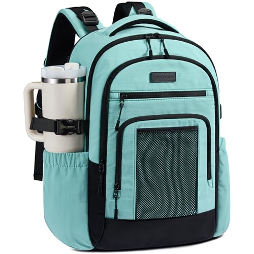 LOVEVOOK Laptop Backpack for Women with Large Cup Holder,15.6 Inch Work Computer Bag with Chest Buckle Back Pad Shoulder Buckle,Waterproof Business Backpack College Teacher Bag for Gift Travel - color: Green-black, size: 15.6 Inch