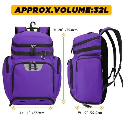 Goloni Basketball Backpack,Large Sports Bag with Ball Compartment & Shoe Compartment, Best for Basketball, Soccer - color: Purple