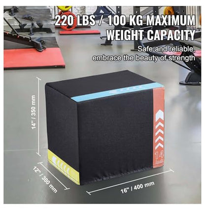 Plyometric Jump Box 3-in-1, 16/14/12 Inch - Cotton Plyo Box for Fitness, Agility & Strength Training - Anti-Slip Exercise Step Up Platform - Home & Gym