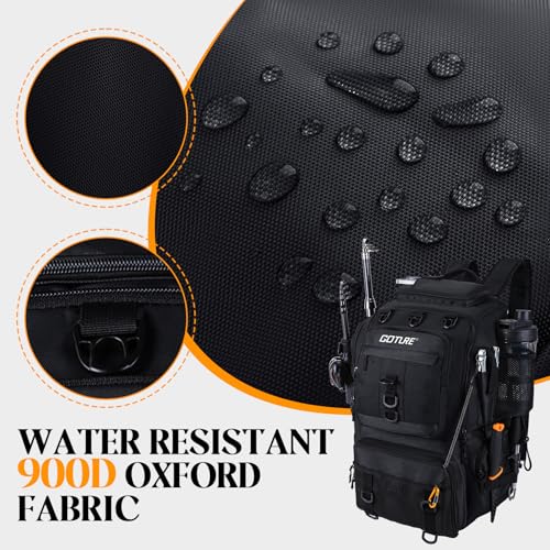 Goture 40L Fishing Tackle Backpack with Cooler Compartment Black, Water-Resistant Fishing Gear Bag & Rain Cover & 3600 Trays - color: Black, size: C - Includes 2 3600 trays with handles
