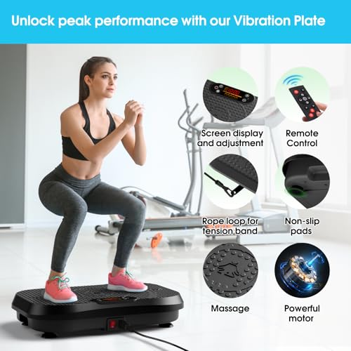 SoftGym Waver Vibration Plate Exercise Machine for Lymphatic Drainage Weight Loss,120 Speed Levels Vibrating Platform with Resistance Bands,Full-Body Workout Equipment for Muscle Activation - style: Slim- Deep Black
