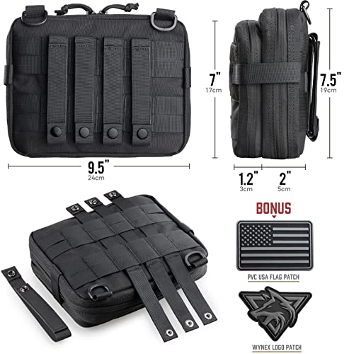 WYNEX Tactical Large Admin Pouch of Double Layer Design, Molle EDC EMT Utility Pouch with Map Sleeve Modular Tool Pouch Large Capacity Flag Patch Included - color: Black