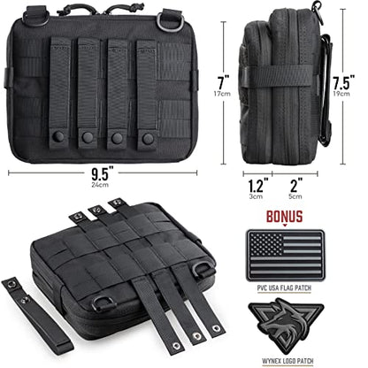 WYNEX Tactical Large Admin Pouch of Double Layer Design, Molle EDC EMT Utility Pouch with Map Sleeve Modular Tool Pouch Large Capacity Flag Patch Included - color: Black