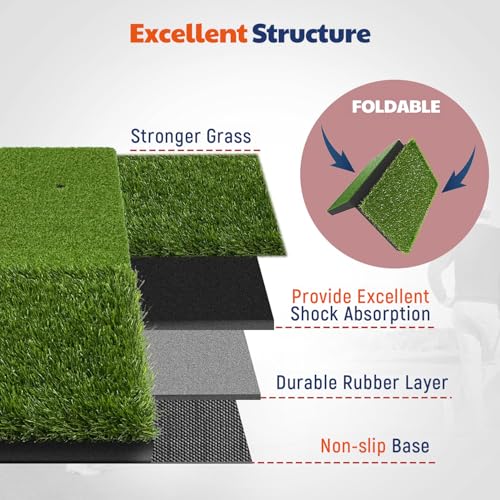 JAYA Golf Hitting Mat with Heavy Rubber Base, Foldable Golf Practice Mat for Indoor & Outdoor Training, Dual Turf Fairway & Rough Grass Mat for Swing, Chipping and Driving Practice - size: 2' x 2' (L x W)
