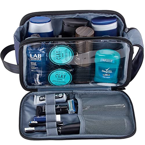 ZEEMO Travel Toiletry Bag for Men, Medium Water-Resistant Double-Sided Full-Open Dopp Kit, Versatile Organizer for Shower and Hygiene Accessories, Bathroom Essentials, Cosmetics, Blue | double-sided storage and water-resistant fabric for travel essentials