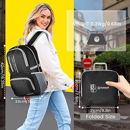 ZOMAKE Lightweight Packable Backpack, 35L Light Foldable Hiking Backpacks Water Resistant Collapsible Daypack for Travel(Black) - color: Black