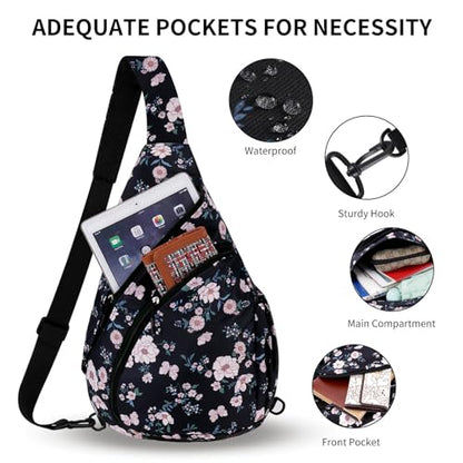 HUA ANGEL Crossbody Sling Bag for Men & Women Lightweight Waterproof Chest Shoulder Bag for Travel Hiking & Everyday Use - color: Beige Small Flowers