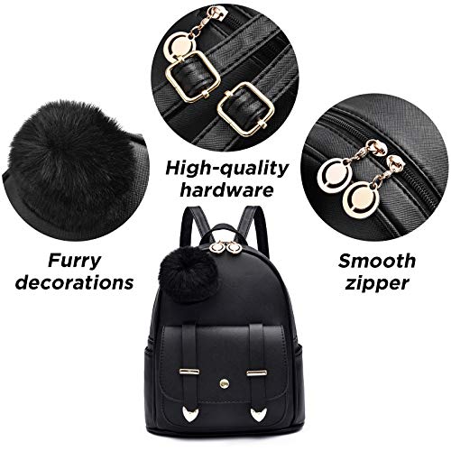 I IHAYNER Girls Fashion Backpack Mini Backpack Purse for Women Teenage Girls Purses PU Leather Pompom Backpack Shoulder Bag - color: Grey
