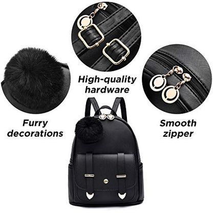 I IHAYNER Girls Fashion Backpack Mini Backpack Purse for Women Teenage Girls Purses PU Leather Pompom Backpack Shoulder Bag - color: Light Blue