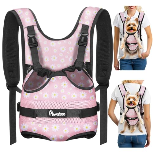 Pawaboo Pet Dog Front Carrier Backpacks, Legs Out Pet Carrier Backpack, Adjustable Easy-fit Dog Chest Carriers for Small Medium Dogs Hands Free for Travel Hiking Cycling Camping, S, Pink Daisy - color: AA-Pink Daisy, style: Small (Pack of 1)