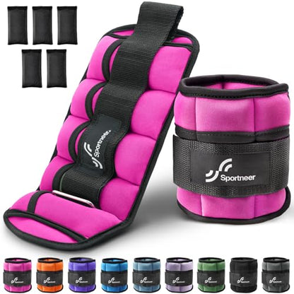 Sportneer Adjustable Ankle Weights for Women and Men 7 lbs/Pair Adjustable Leg Weights with Secure Straps, Strength Training Weighted for Yoga, Walking, Running, Aerobics, Gym, Physical Therapy - color: Pink