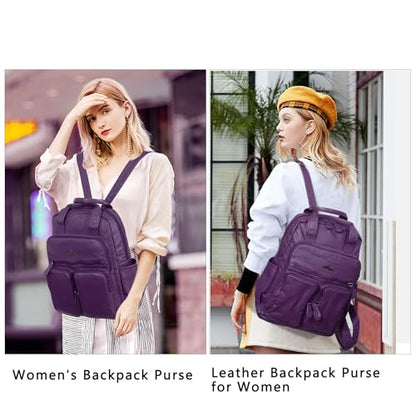 Angel Kiss Backpack Purse for Women Soft Washed Leather Multi Pocket Casual Travel Backpacks… - color: Purple