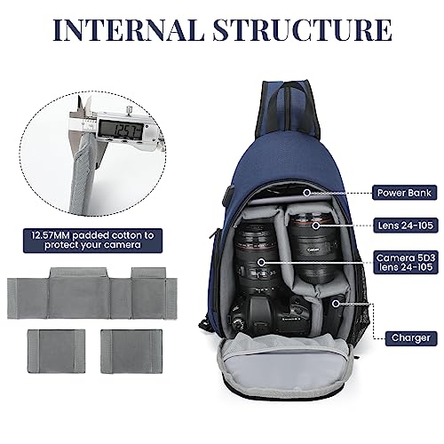 BAIGIO Camera Sling Bag Small Camera Backpack for Photographers,Water-resistant Camera Crossbody Bag Travel Caemra Backpack for DSLR SLR Mirrorless Camera - color: Blue