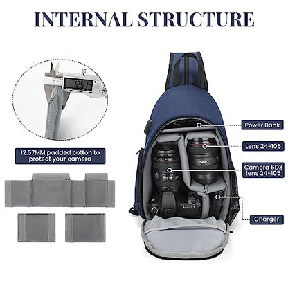 BAIGIO Camera Sling Bag Small Camera Backpack for Photographers,Water-resistant Camera Crossbody Bag Travel Caemra Backpack for DSLR SLR Mirrorless Camera - color: Blue