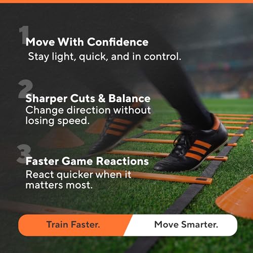 Agility Ladder Set, 12-Rung Speed Ladder + Training Cones, Soccer Training Equipment, Footwork Drills Kit, Speed & Agility Equipment, Football Practice Equipment, Basketball Gear - color: Bright Orange