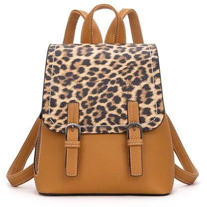 Montana West Brown Leopard Print Small Womens Backpack Purse Vegan Leather Colorblock Mini Backpack for Women Cute Convertible Shoulder Bag - color: Brown Leopard Print