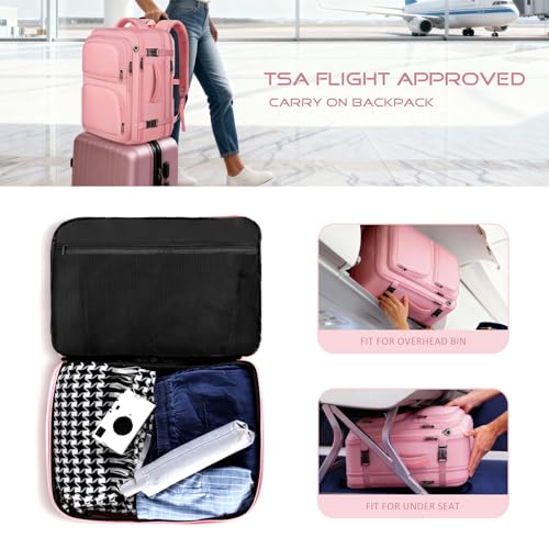 Travel Backpack for Women, 52L Carry On Backpack, Extra Large Expandable Travel Bag, 18.4 Inch TSA Flight Approved Luggage Personal Item Size with USB, Teacher Business Daypack, Pink - color: Pink