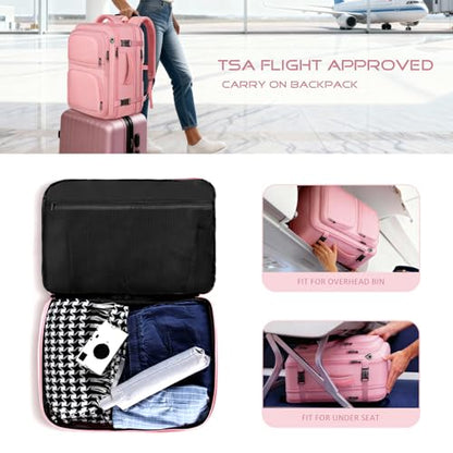Travel Backpack for Women, 52L Carry On Backpack, Extra Large Expandable Travel Bag, 18.4 Inch TSA Flight Approved Luggage Personal Item Size with USB, Teacher Business Daypack, Pink - color: Pink