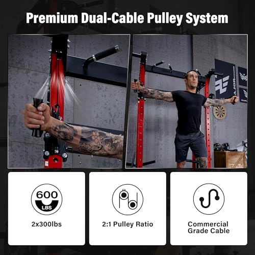 MAJOR FITNESS F22 Power Rack, 1600lbs All-in-One Squat Rack with Dual Pulley System, Heavy-Duty Steel Frame, Attachments & Storage for Home Gym Strength Training - color: Black, style: F22 (with Bench Elite BK & 230LB BK & 7ft Bar)