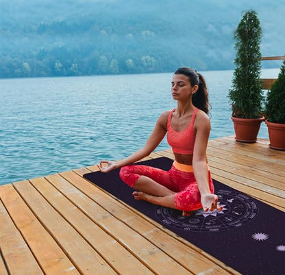 nuveti Printed Travel Yoga Mat-1/16 Inch Thick Non Slip Fitness Workout Mat with Carrying Bag, Foldable Lightweight Suede & Natural Rubber Yoga Mat for Yoga Pilates and Fitness 72" L x 24" W x 1.5mm - color: ShiErGongWei
