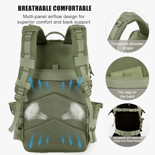 Military Tactical Backpack 25L Day Backpack for Men Molle Army 3 Days Assault Pack Bug Out Bag Water Resistant and Heavy Duty Hiking Treeking Rucksack - Dark Green - color: Dark Green, size: 25L