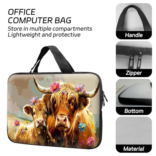 14 15 15.4 15.6 inch Laptop Handle Bag Computer Bag, Pouch Holder Notebook Sleeve Cover Soft Case Compatible for Dell,Lenovo,Toshiba HP, Asus Notebook-Art Highland Cow - color: Art Highland Cow